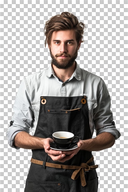 PSD male barista alone on transparent background