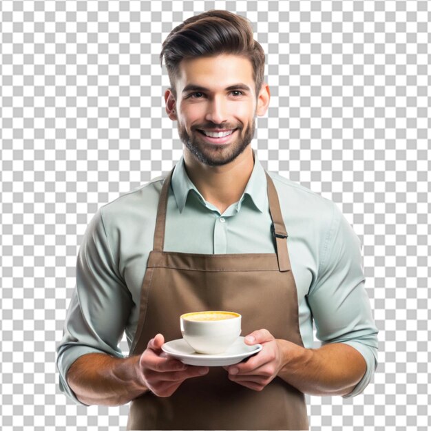 PSD male barista alone on transparent background