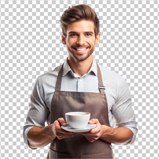 PSD male barista alone on transparent background