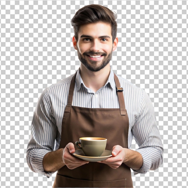 PSD male barista alone on transparent background