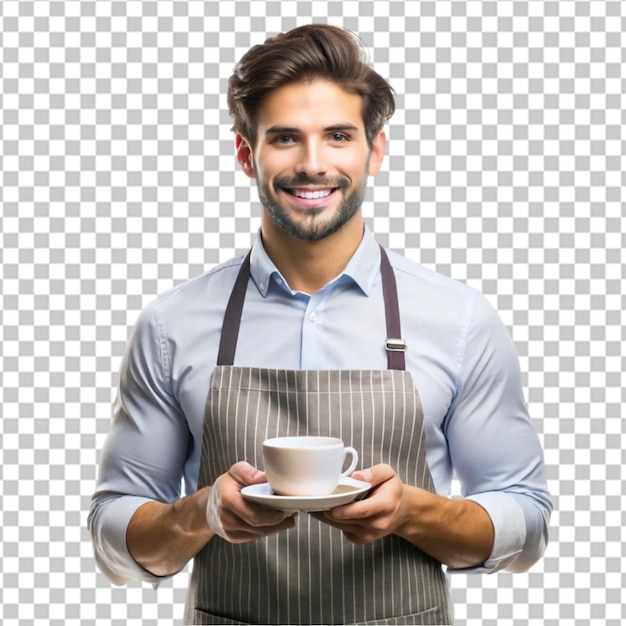 PSD male barista alone on transparent background