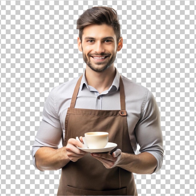 PSD male barista alone on transparent background