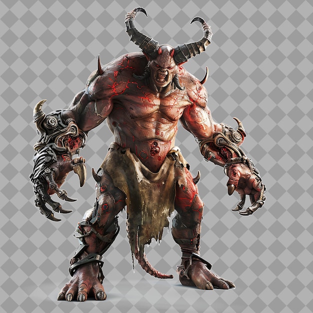 Male Demon Hellboy Style Creature With Monstrous Form Red Sk Isolated High Quality Character Render