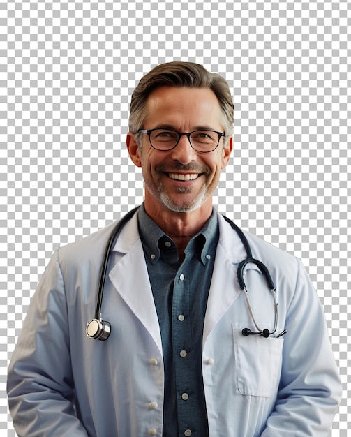 a male doctor wearing a lab coat smiles for the camera