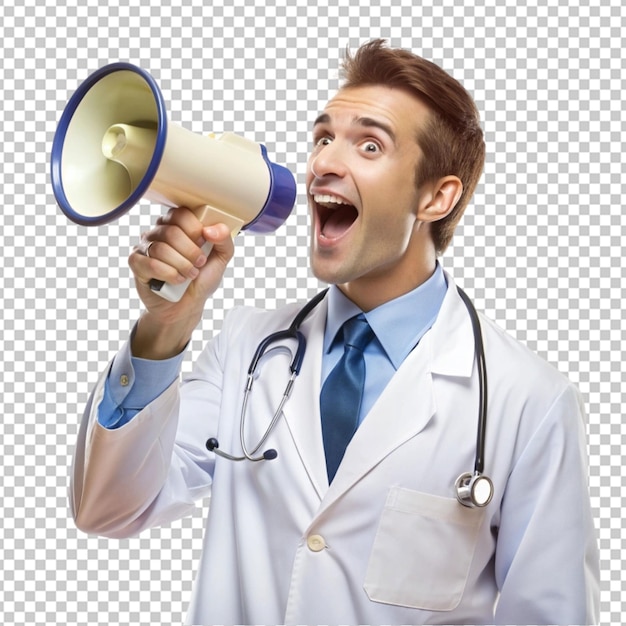 PSD male doctor with megaphone