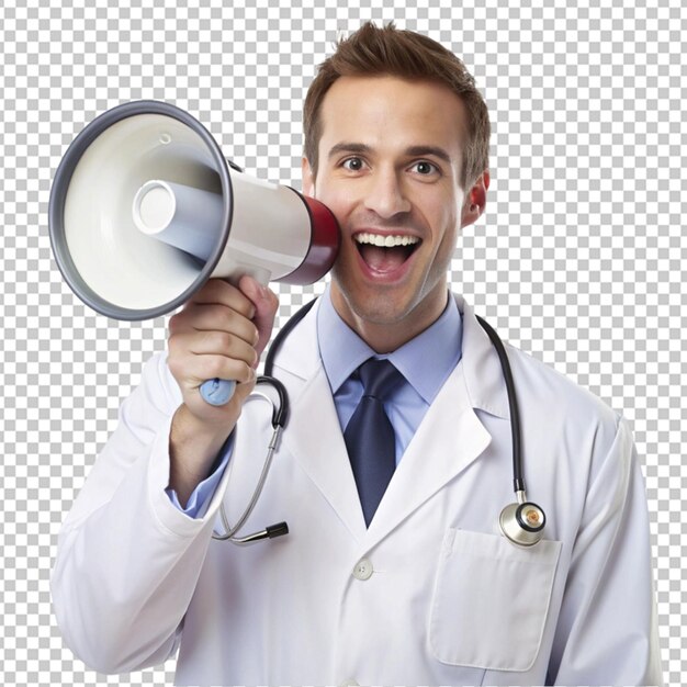 PSD male doctor with megaphone