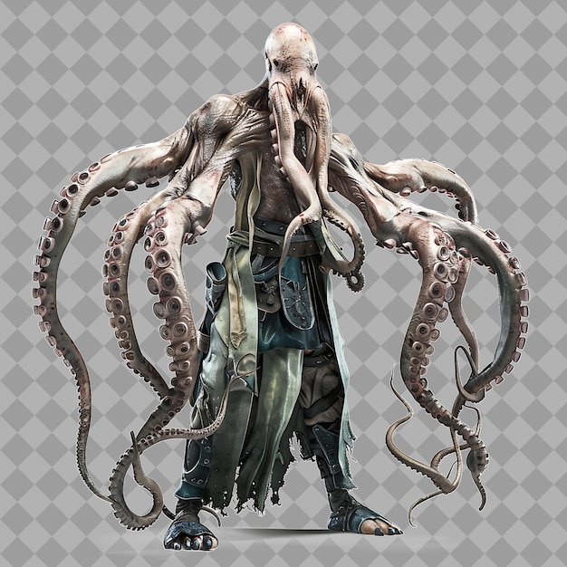 PSD male kraken norse mythology style creature with giant squid isolated high quality character render