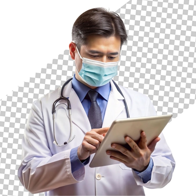 Male medic with tablet