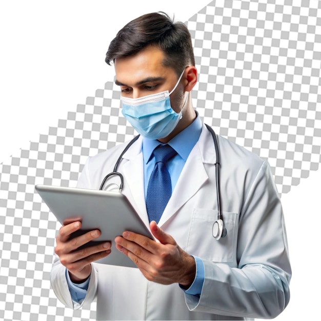 Male medic with tablet