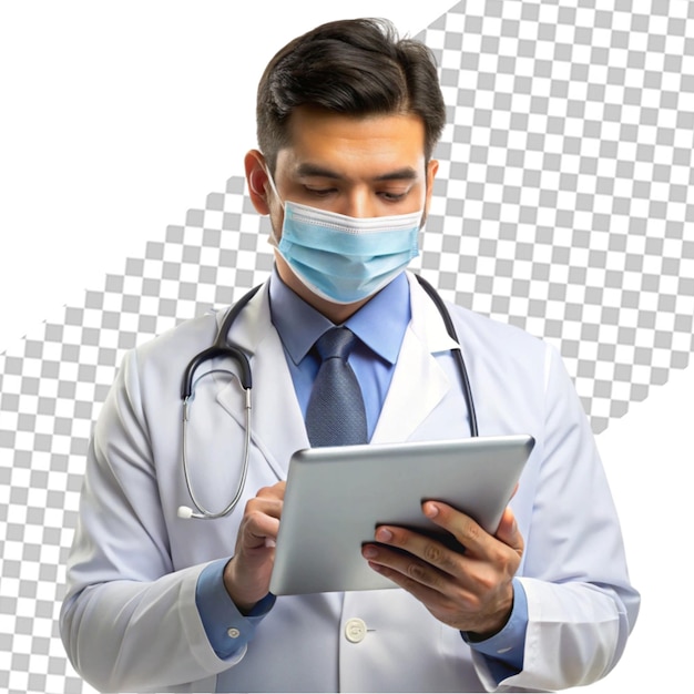 Male medic with tablet