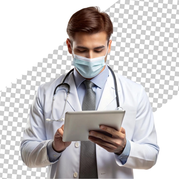 Male medic with tablet