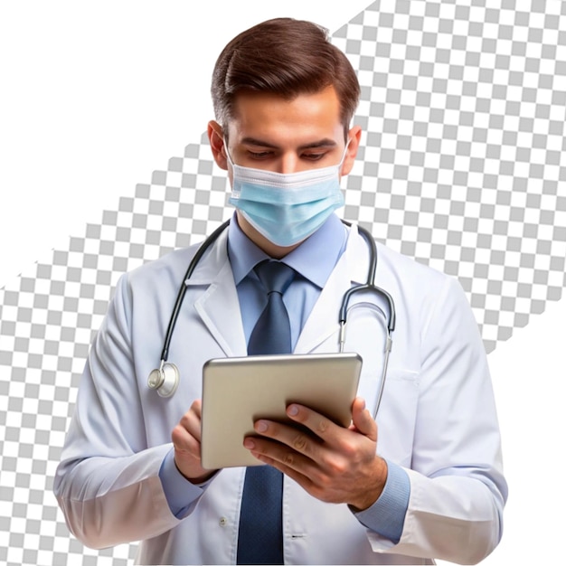 Male medic with tablet