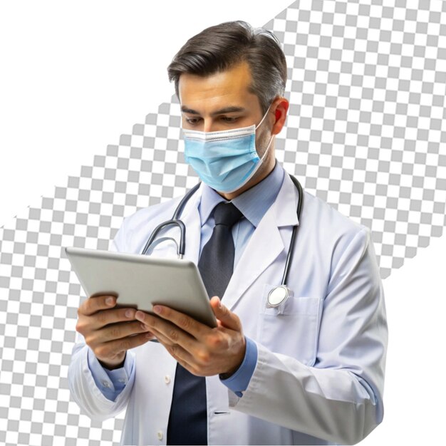 Male medic with tablet