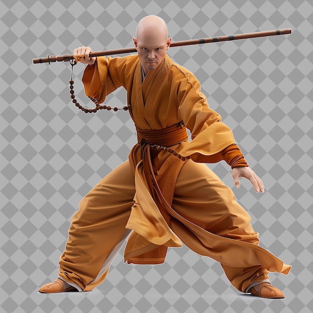 PSD male monk shaolin temple martial artist with agile form trad isolated high quality character render