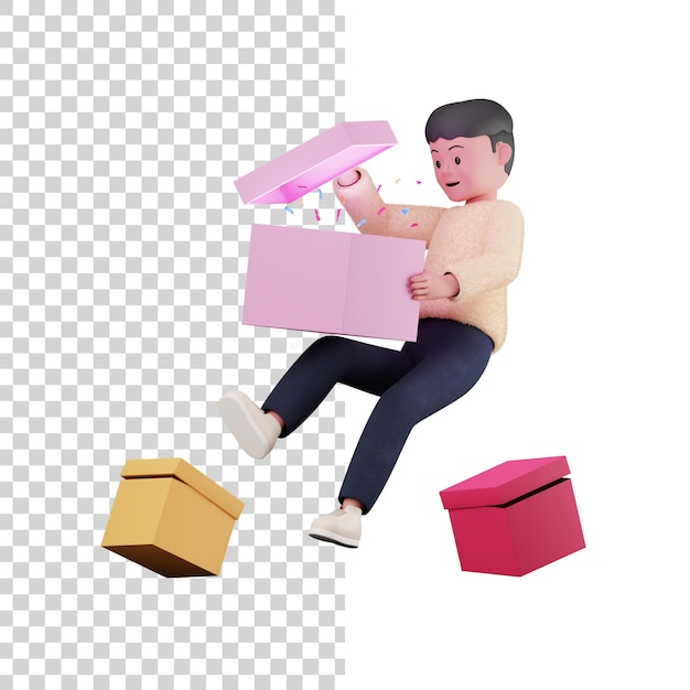 Male Open Gift Box 3D Illustration