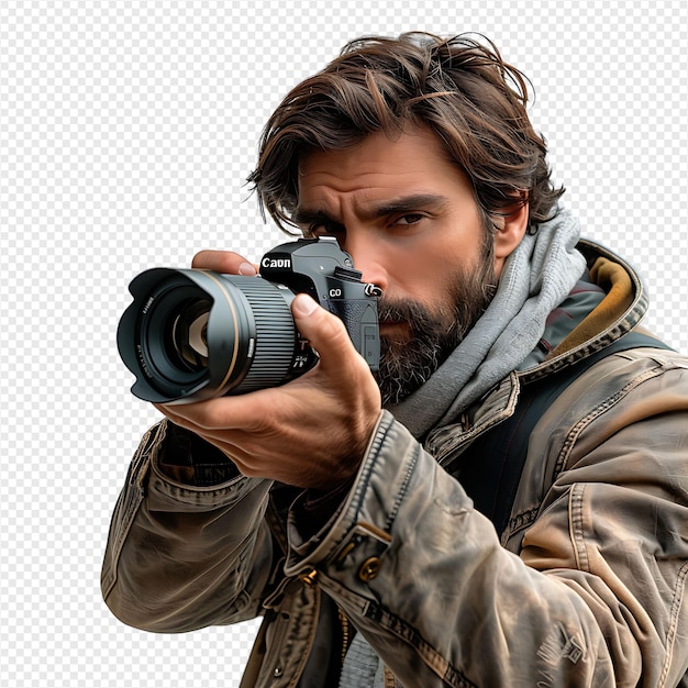 Male photographer on isolated transparent background