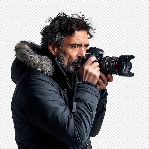 Male photographer on isolated transparent background