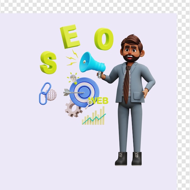 PSD male seo marketing 3d illustration