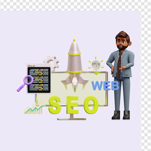 PSD male seo startup 3d illustration