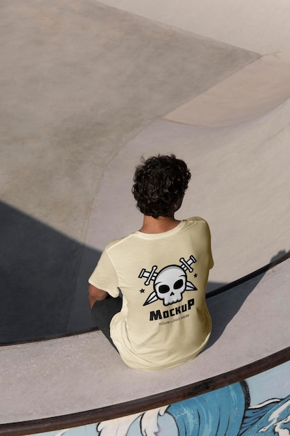 Male skateboarder with mock-up t-shirt