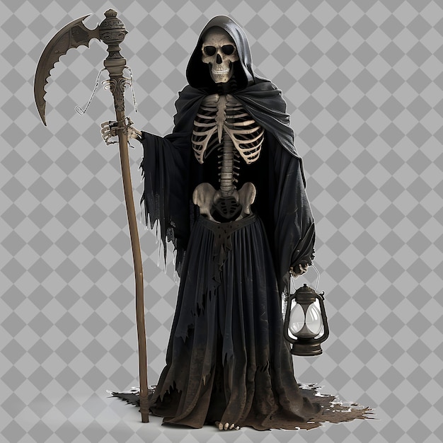 Male Skeleton Grim Reaper Style Creature With Bony Form Blac Isolated High Quality Character Render