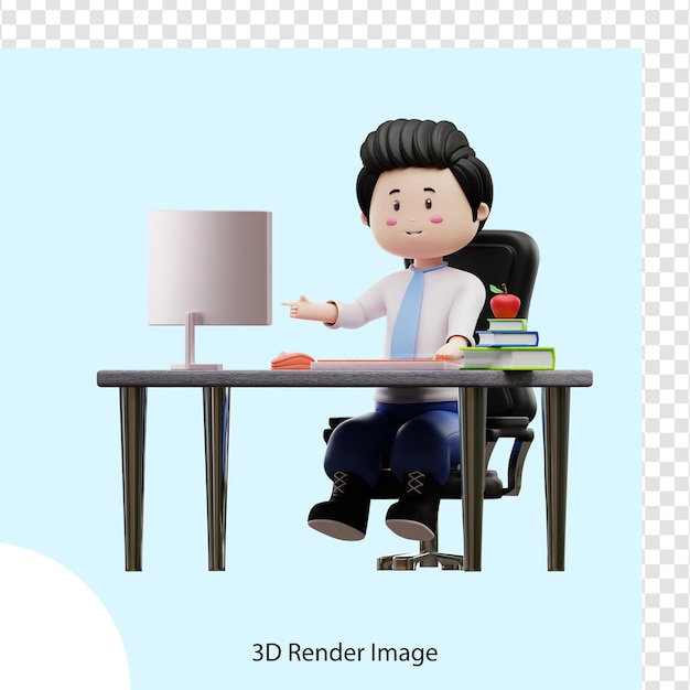 male student at the desk studying 3d rendering