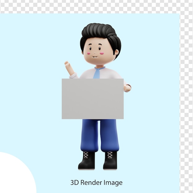 male student holding blank paper 3d render