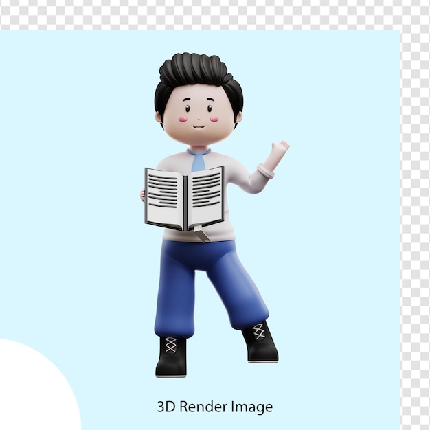 male student holding book 3d rendering