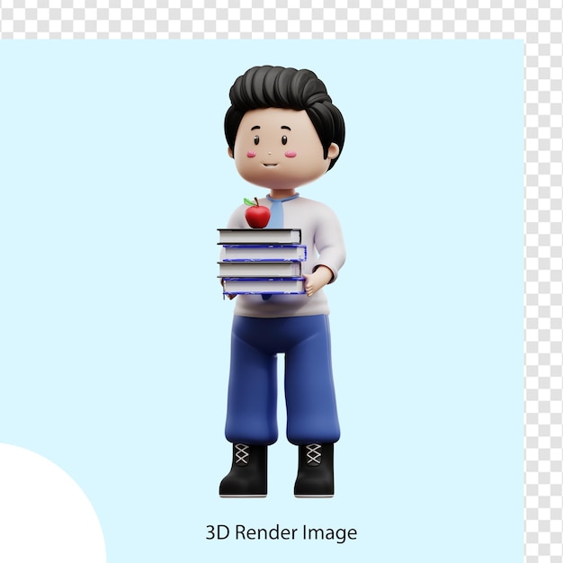 male student holding book 3d rendering