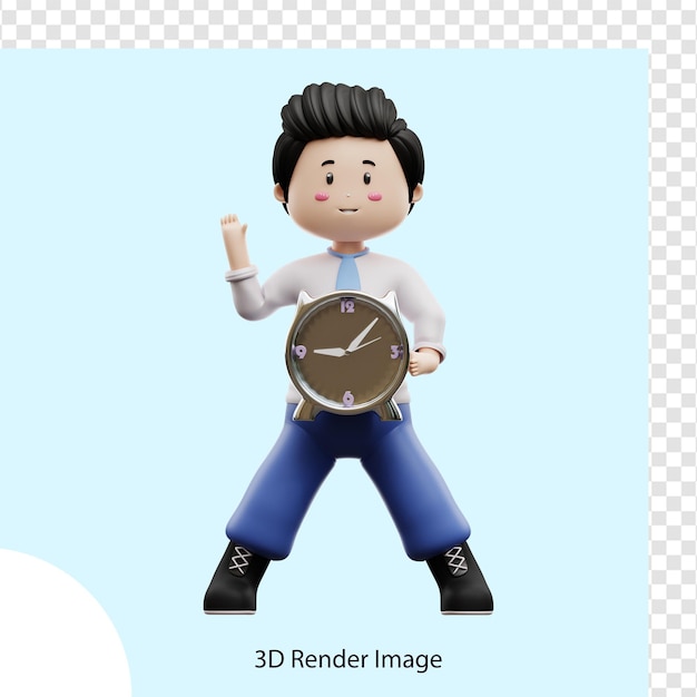 male student holding clock 3d render