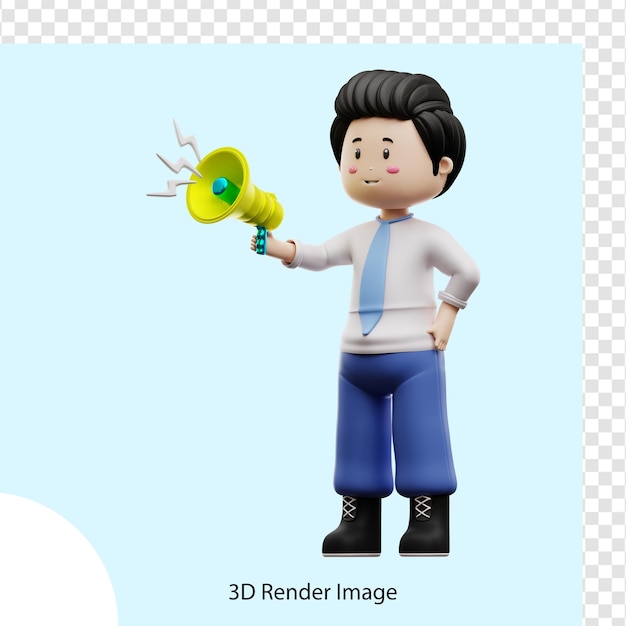 male student holding megaphone 3d render