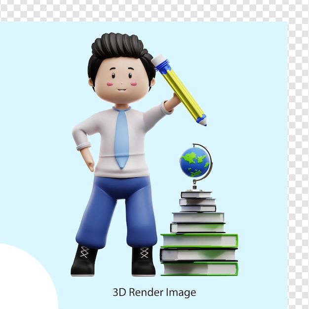 male student holding pencil 3d rendering