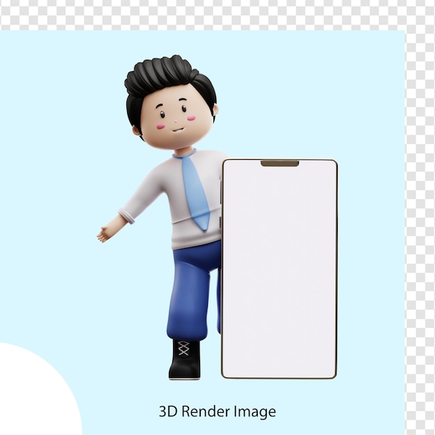 male student holding smartphone 3d render