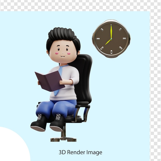 male student reading a book 3d rendering