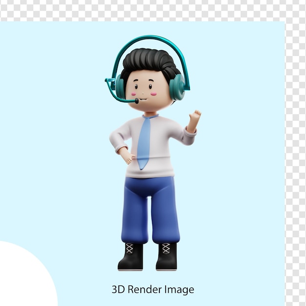 male student wearing a headset 3d rendering