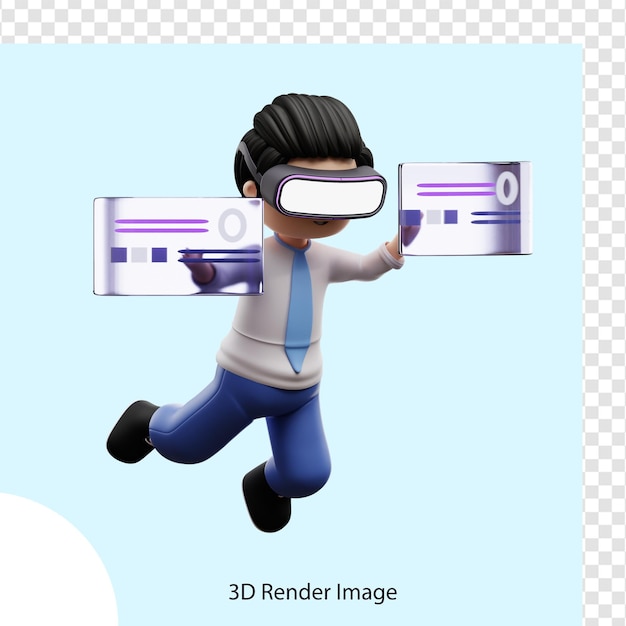 male student wearing virtual reality 3d rendering