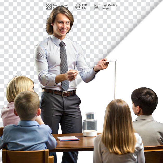 PSD male teacher explaining a concept to students in a classroom