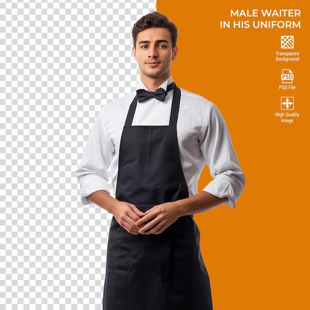 PSD male waiter in his uniform isolated on transparent background psd