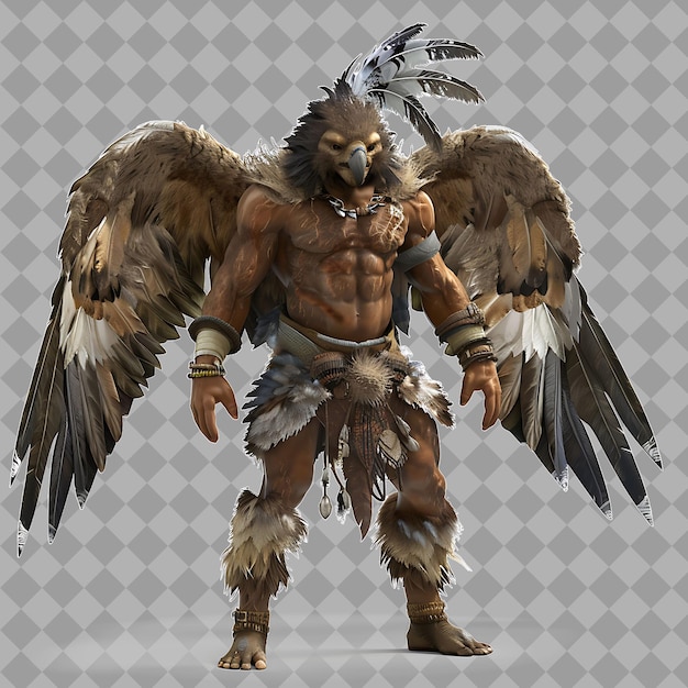 PSD male wereeagle native american mythology style creature with isolated high quality character render