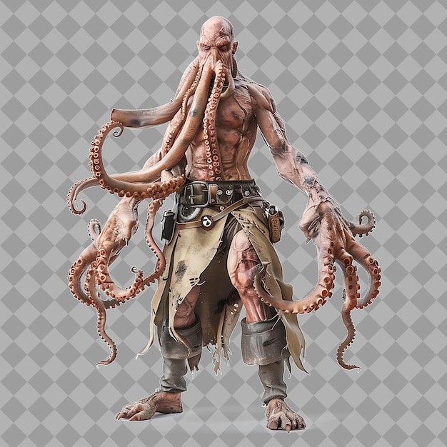 Male Wereoctopus Pirates of the Caribbean Style Creature Wit Isolated High Quality Character Render