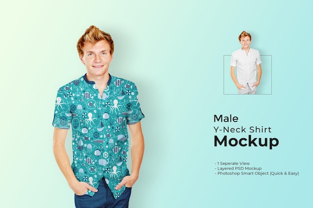 Male y neck shirt mockup