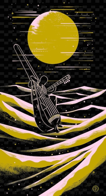 Malian Kora Player Performing in a Desert Landscape With San Illustration Music Poster Designs