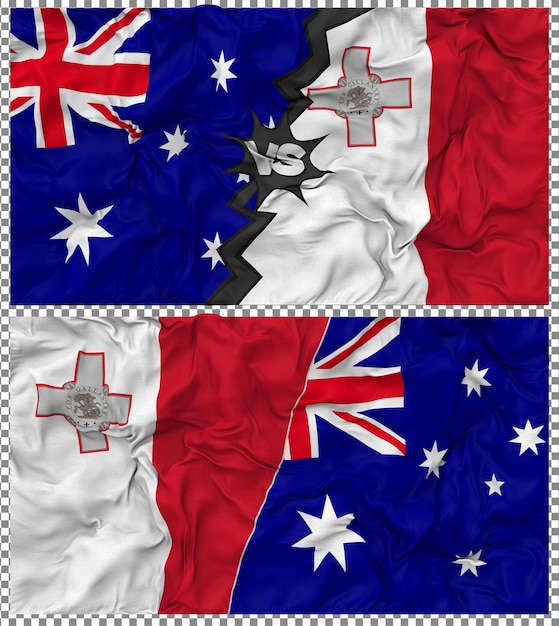 Malta vs Australia Half Combined Flag Cloth Bump Texture 3D Rendering