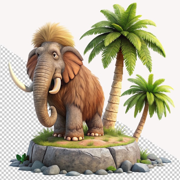 mammoth under a palm tree on transparent background