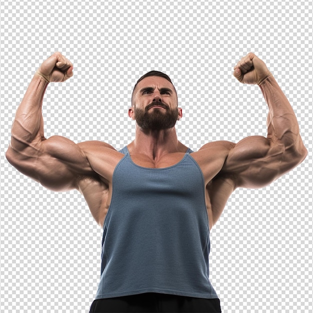 Man athlete flexing muscle isolated on transparent background png