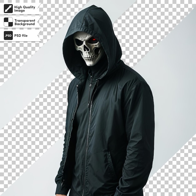 a man in a black jacket with a skull on it