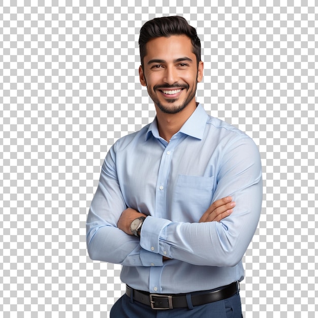 a man in a blue shirt smiles for the camera Isolated on Transparent Background