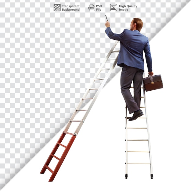 PSD man climbing ladder with briefcase business and ambition concept