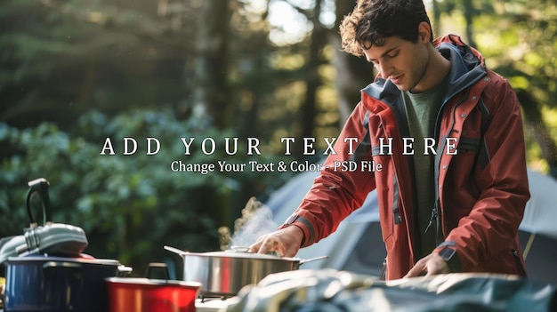 Man Cooking in the Wilderness