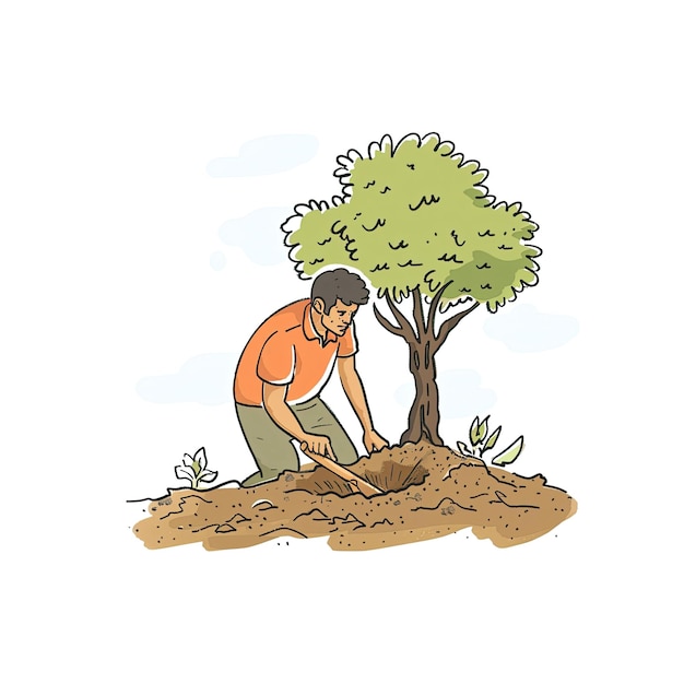 A Man Digs A Hole In The Ground Cartoon Illustration